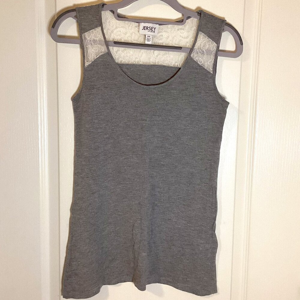 Jersey by Jacob Women's Sleeveless Gray T-Shirt Top Size P/S Lace Panelling